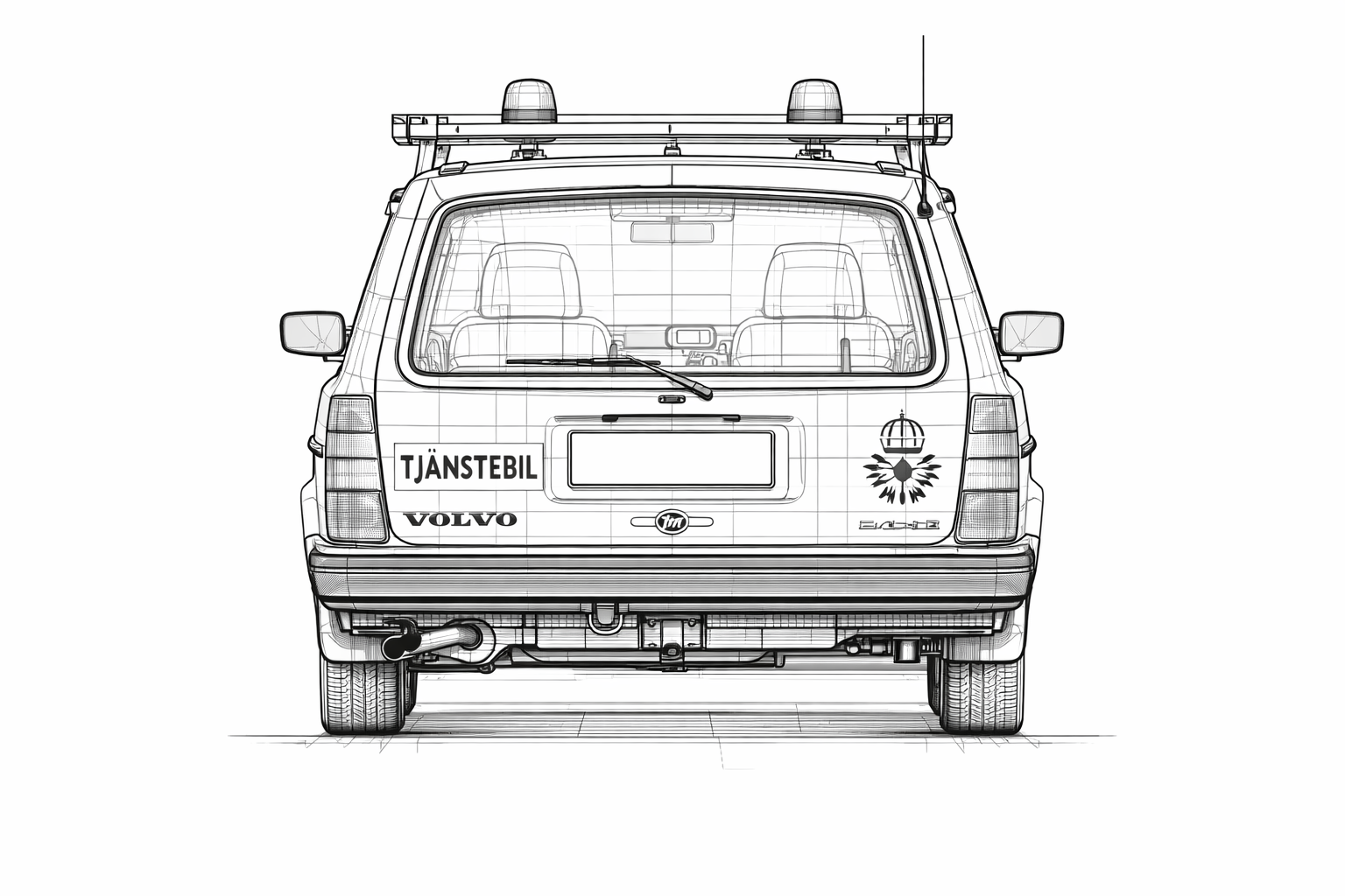 Volvo 245 GL Televerket rear view technical drawing